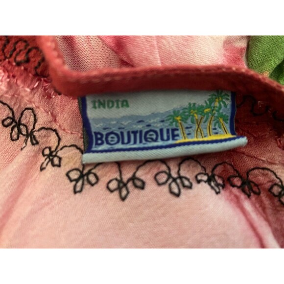 INDIA BOUTIQUE Dress Free Size 100% Rayon Red Colorful Embroidered Boho Hippie - Picture 9 of 11